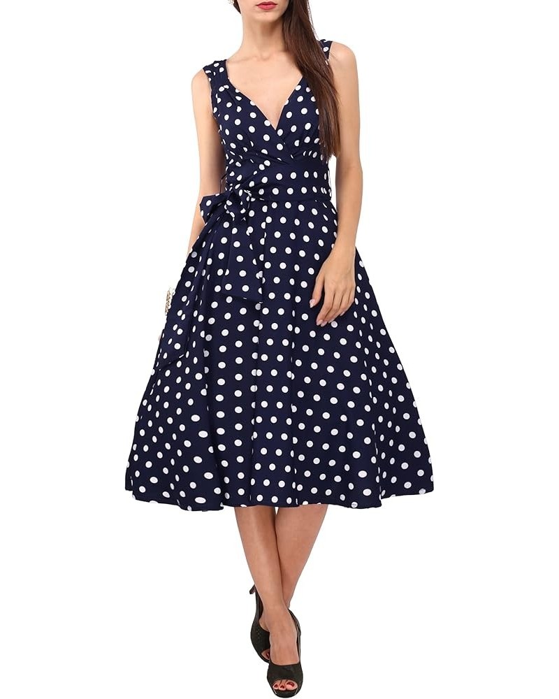 Women's Plus Size Dresses Polka Dot Printed Retro Rockabilly 40s and 50s Vintage Bridesmaid Dresses Navy $16.19 Dresses