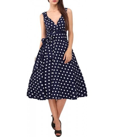 Women's Plus Size Dresses Polka Dot Printed Retro Rockabilly 40s and 50s Vintage Bridesmaid Dresses Navy $16.19 Dresses