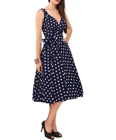 Women's Plus Size Dresses Polka Dot Printed Retro Rockabilly 40s and 50s Vintage Bridesmaid Dresses Navy $16.19 Dresses