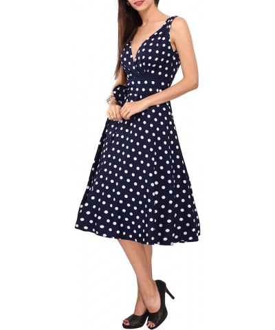 Women's Plus Size Dresses Polka Dot Printed Retro Rockabilly 40s and 50s Vintage Bridesmaid Dresses Navy $16.19 Dresses