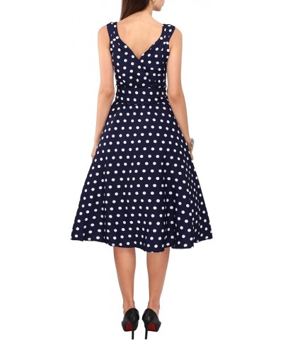 Women's Plus Size Dresses Polka Dot Printed Retro Rockabilly 40s and 50s Vintage Bridesmaid Dresses Navy $16.19 Dresses