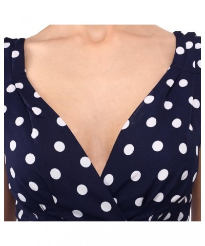 Women's Plus Size Dresses Polka Dot Printed Retro Rockabilly 40s and 50s Vintage Bridesmaid Dresses Navy $16.19 Dresses