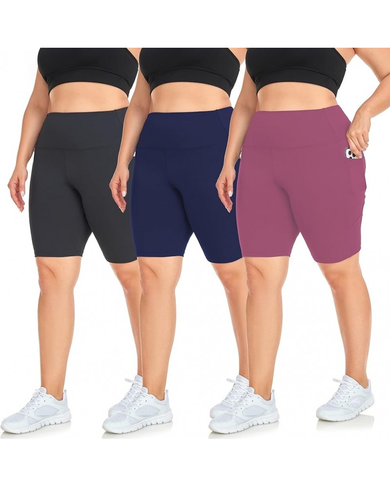 3 Pack Plus Size Biker Shorts for Women(1X-4X)-High Waisted Non-See Through Workout Super Soft Black Yoga Shorts 7-3 Pack Bla...