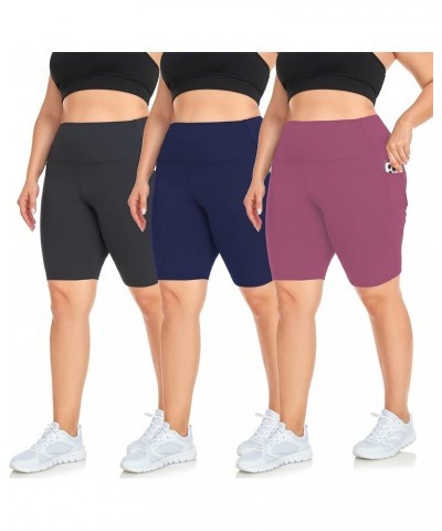 3 Pack Plus Size Biker Shorts for Women(1X-4X)-High Waisted Non-See Through Workout Super Soft Black Yoga Shorts 7-3 Pack Bla...