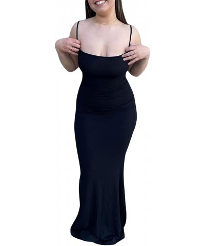 Womens Spaghetti Strap Fishtail Maxi Dress Sleeveless Square Neck Bodycon Slim Long Dress Clubwear Black $12.31 Dresses