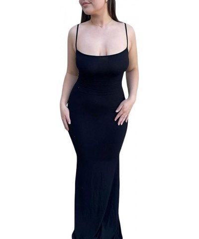 Womens Spaghetti Strap Fishtail Maxi Dress Sleeveless Square Neck Bodycon Slim Long Dress Clubwear Black $12.31 Dresses