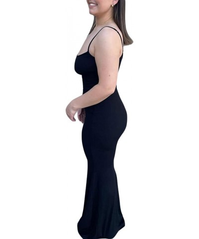 Womens Spaghetti Strap Fishtail Maxi Dress Sleeveless Square Neck Bodycon Slim Long Dress Clubwear Black $12.31 Dresses