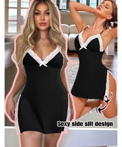 Women's Lingerie Sexy Nightwear Spaghetti Strap Nightgown Babydoll Chemise Black and White $14.03 Lingerie