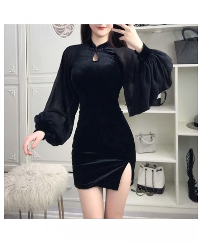 Women's Bodycon Mini Dress Sexy Cheongsam Chinese Style Side Slit Qipao Solid Color Vintage Dress 21108-black $14.50 Dresses