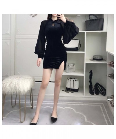 Women's Bodycon Mini Dress Sexy Cheongsam Chinese Style Side Slit Qipao Solid Color Vintage Dress 21108-black $14.50 Dresses