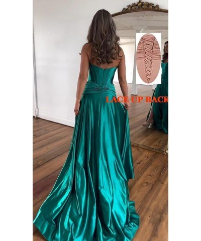 Corset Strapless Satin Prom Dress Long Formal Evening Party Dress with Slit Turquoise $40.00 Dresses