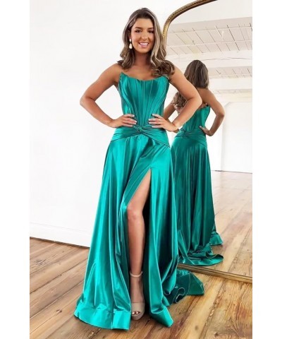 Corset Strapless Satin Prom Dress Long Formal Evening Party Dress with Slit Turquoise $40.00 Dresses