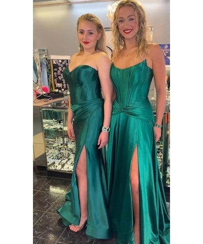 Corset Strapless Satin Prom Dress Long Formal Evening Party Dress with Slit Turquoise $40.00 Dresses