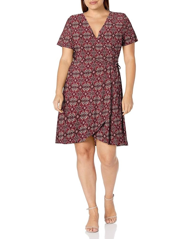 Women's Plus-Size Short-Sleeve Ballerina Wrap Dress Rust/Red Medallion $12.48 Dresses