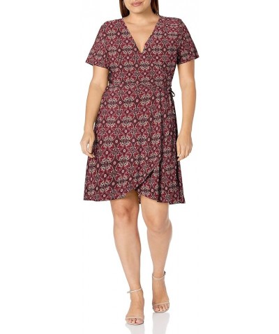 Women's Plus-Size Short-Sleeve Ballerina Wrap Dress Rust/Red Medallion $12.48 Dresses