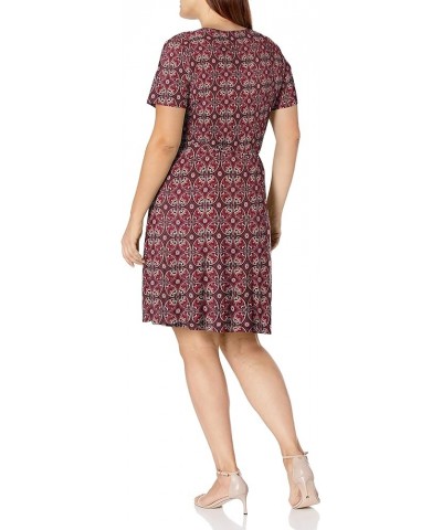 Women's Plus-Size Short-Sleeve Ballerina Wrap Dress Rust/Red Medallion $12.48 Dresses