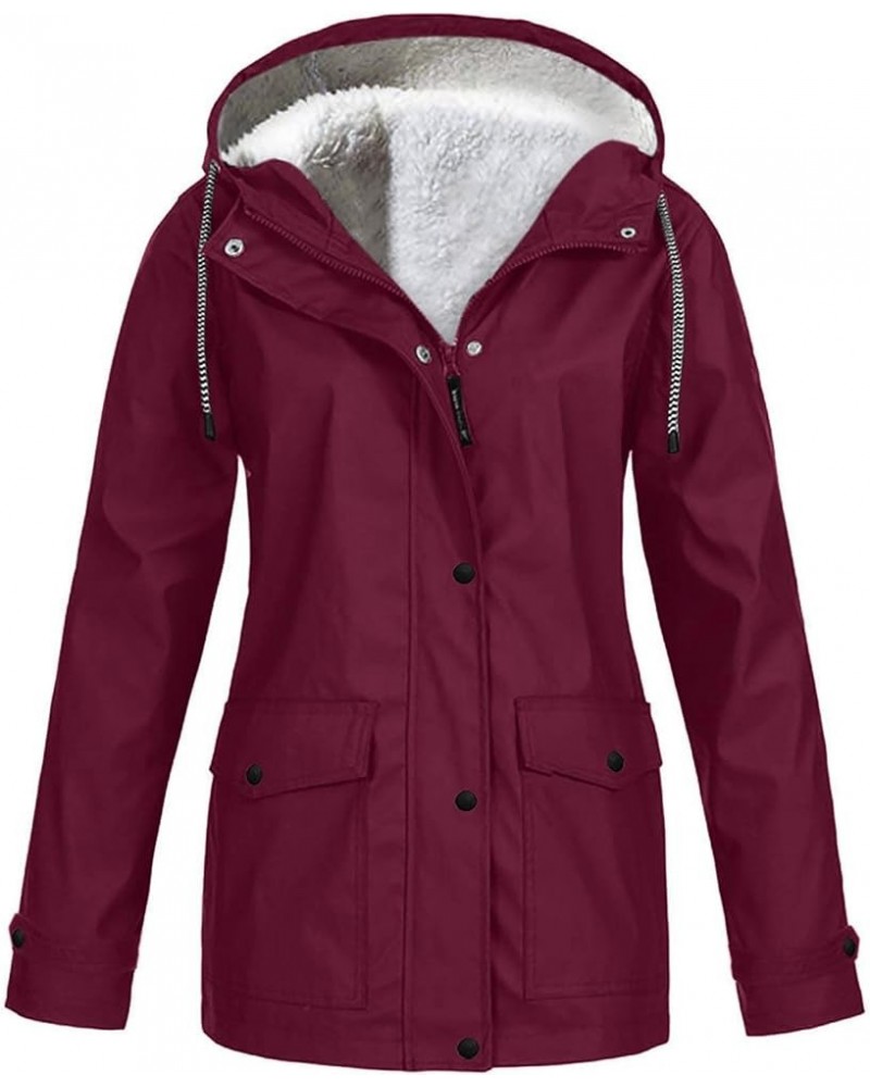 Women's Winter Raincoats Waterproof Jackets Furry Sherpa Lined Jackets Fleece Ski Jackets Warm Hiking Coat Outerwear Wine $9....