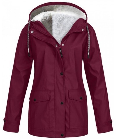 Women's Winter Raincoats Waterproof Jackets Furry Sherpa Lined Jackets Fleece Ski Jackets Warm Hiking Coat Outerwear Wine $9....