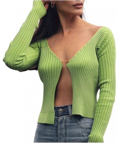 Women's Crop Top Sexy Long Sleeve Plunging Neckline Underboob with Letter Ring Cropped Ribbed Basic Top B-green $9.89 T-Shirts