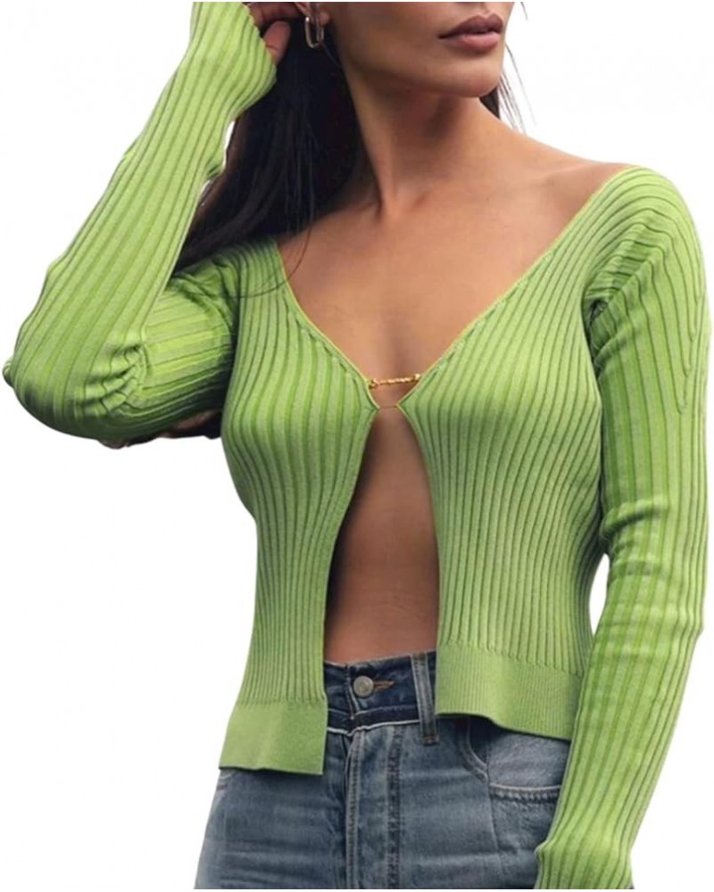 Women's Crop Top Sexy Long Sleeve Plunging Neckline Underboob with Letter Ring Cropped Ribbed Basic Top B-green $9.89 T-Shirts