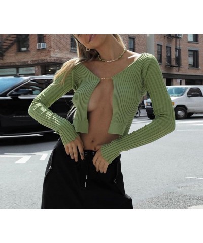 Women's Crop Top Sexy Long Sleeve Plunging Neckline Underboob with Letter Ring Cropped Ribbed Basic Top B-green $9.89 T-Shirts