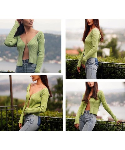 Women's Crop Top Sexy Long Sleeve Plunging Neckline Underboob with Letter Ring Cropped Ribbed Basic Top B-green $9.89 T-Shirts