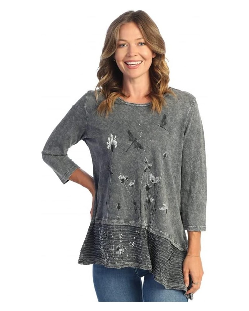 Women's Free Fly Mineral Washed Cotton Wavy Contrast Asymmetric Tunic Top Together Charcoal $36.96 Tops