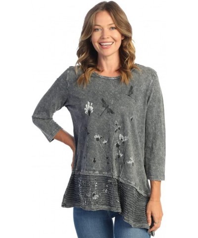 Women's Free Fly Mineral Washed Cotton Wavy Contrast Asymmetric Tunic Top Together Charcoal $36.96 Tops