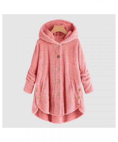 Fleece Jackets for Women Plus Size Button Plush Tops Hooded Patchwork Loose Cardigan Wool Coat Winter Jacket Outwear Q05pink ...