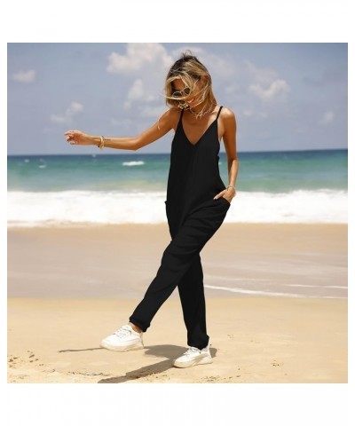 Women's Casual Loose Sleeveless Jumpsuit Stretchy One Piece Straps Romper for Women Black $20.29 Jumpsuits