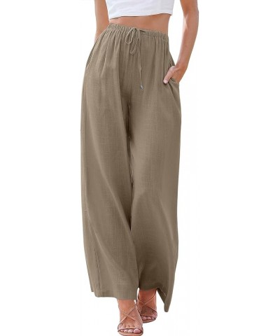 Women's Linen Summer Palazzo Pants Flowy Wide Leg Beach Casual Pant Trousers with Pockets Light Brown $14.35 Pants