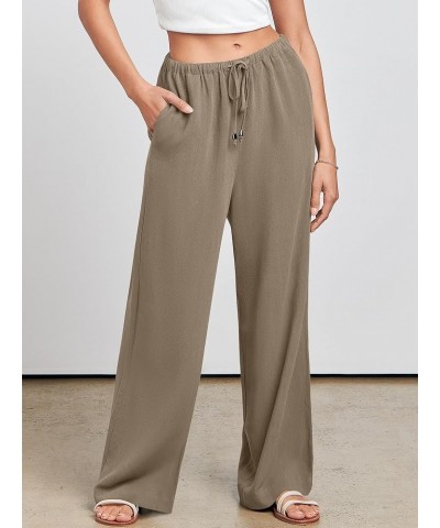 Women's Linen Summer Palazzo Pants Flowy Wide Leg Beach Casual Pant Trousers with Pockets Light Brown $14.35 Pants