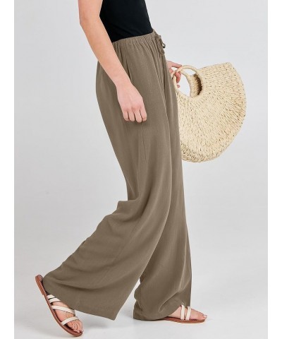 Women's Linen Summer Palazzo Pants Flowy Wide Leg Beach Casual Pant Trousers with Pockets Light Brown $14.35 Pants