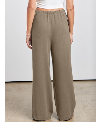 Women's Linen Summer Palazzo Pants Flowy Wide Leg Beach Casual Pant Trousers with Pockets Light Brown $14.35 Pants