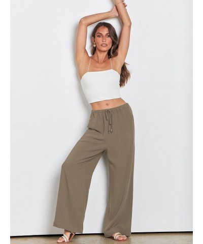 Women's Linen Summer Palazzo Pants Flowy Wide Leg Beach Casual Pant Trousers with Pockets Light Brown $14.35 Pants