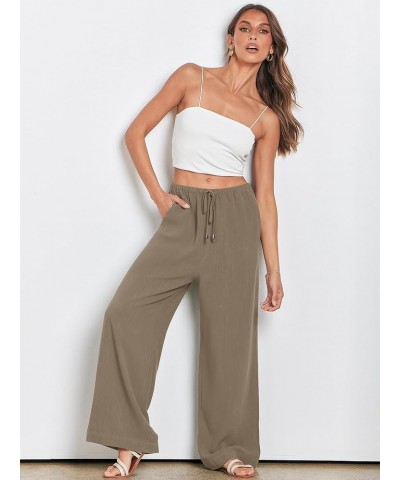 Women's Linen Summer Palazzo Pants Flowy Wide Leg Beach Casual Pant Trousers with Pockets Light Brown $14.35 Pants