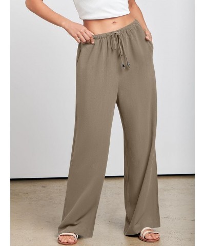 Women's Linen Summer Palazzo Pants Flowy Wide Leg Beach Casual Pant Trousers with Pockets Light Brown $14.35 Pants