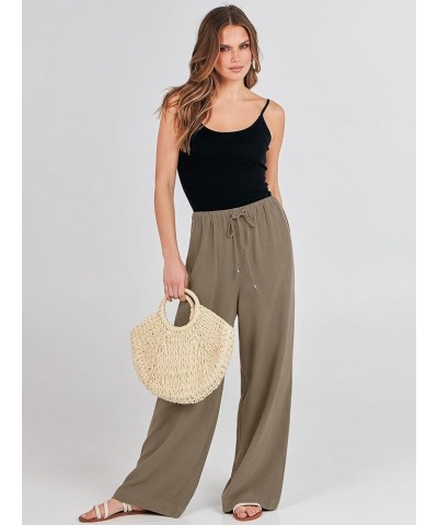 Women's Linen Summer Palazzo Pants Flowy Wide Leg Beach Casual Pant Trousers with Pockets Light Brown $14.35 Pants