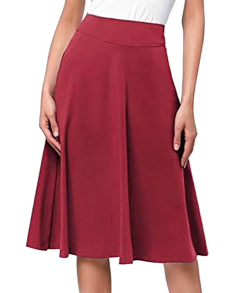 Women Casual High Waist Skirt A Line Chiffon Midi Dress Flowy Swing Pleated Skirt Red-1 $7.90 Skirts