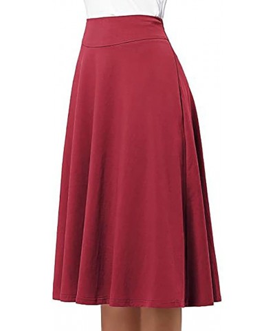 Women Casual High Waist Skirt A Line Chiffon Midi Dress Flowy Swing Pleated Skirt Red-1 $7.90 Skirts