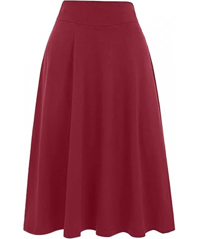 Women Casual High Waist Skirt A Line Chiffon Midi Dress Flowy Swing Pleated Skirt Red-1 $7.90 Skirts