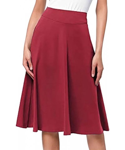 Women Casual High Waist Skirt A Line Chiffon Midi Dress Flowy Swing Pleated Skirt Red-1 $7.90 Skirts