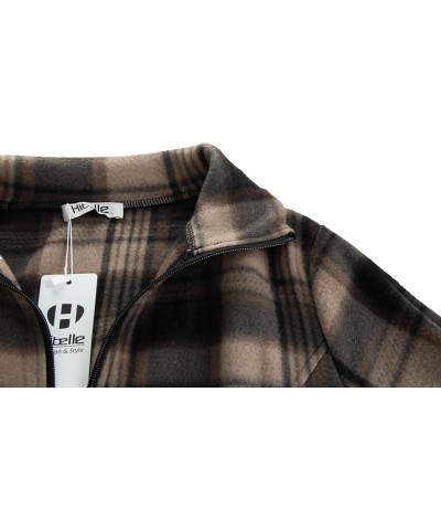 Women's Outdoor Full-Zip Thermal Fleece Jacket with Pockets Plaid Brown $15.12 Jackets