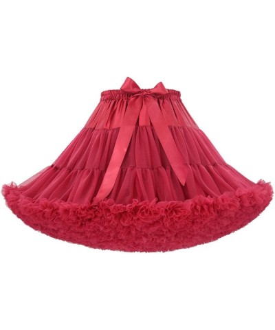 Women's Elastic Waist Chiffon Pettiskirts Puffy Tutu Tulle Princess Skirt Burgundy $14.00 Skirts