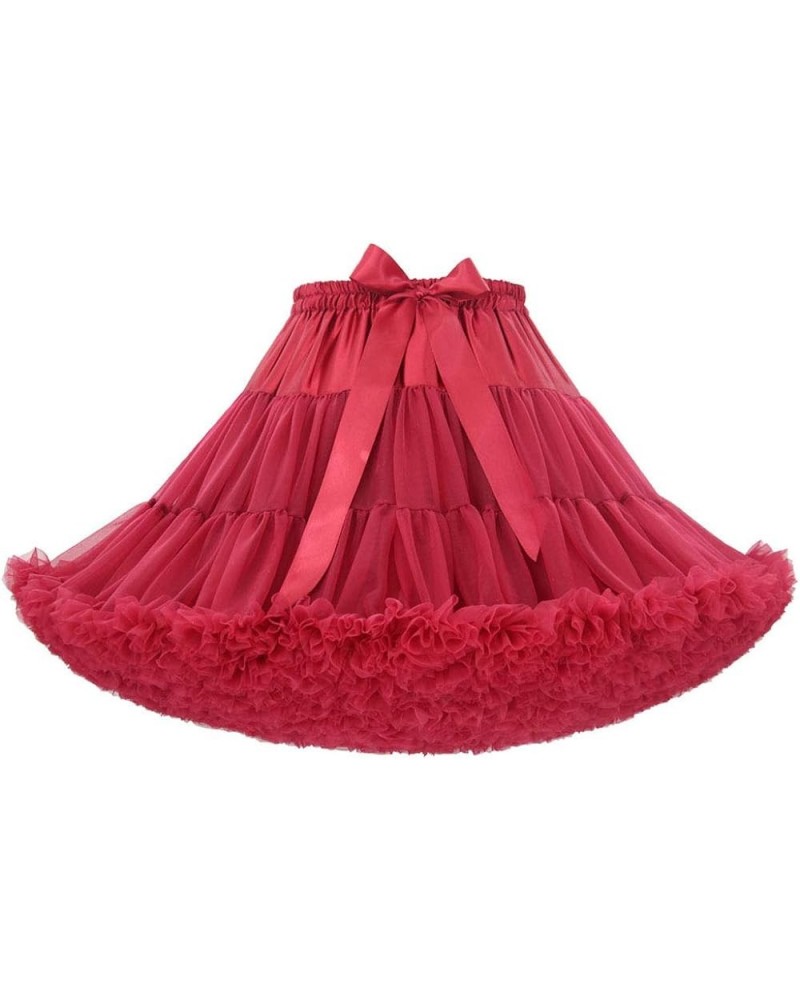 Women's Elastic Waist Chiffon Pettiskirts Puffy Tutu Tulle Princess Skirt Burgundy $14.00 Skirts