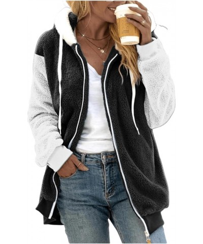 Winter Jackets For Women,Womens 2022 Color Block Patchwork Fuzzy Fleece Coat Casual Puffer Fluffy Hooded Coats X03-black $11....