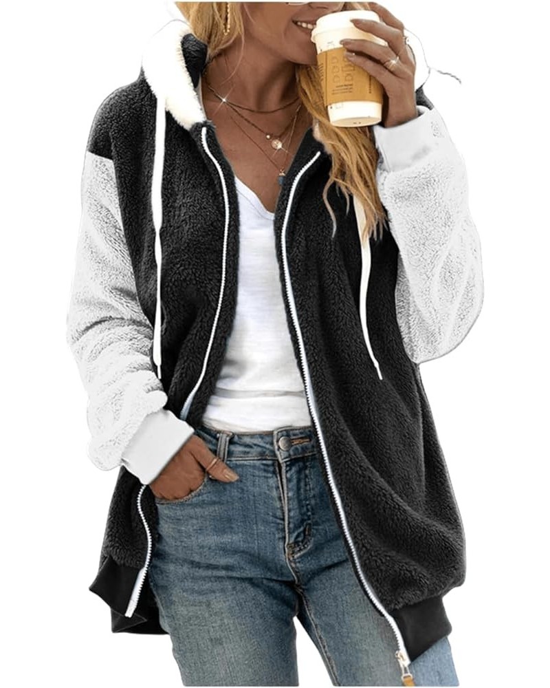 Winter Jackets For Women,Womens 2022 Color Block Patchwork Fuzzy Fleece Coat Casual Puffer Fluffy Hooded Coats X03-black $11....