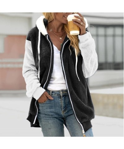 Winter Jackets For Women,Womens 2022 Color Block Patchwork Fuzzy Fleece Coat Casual Puffer Fluffy Hooded Coats X03-black $11....