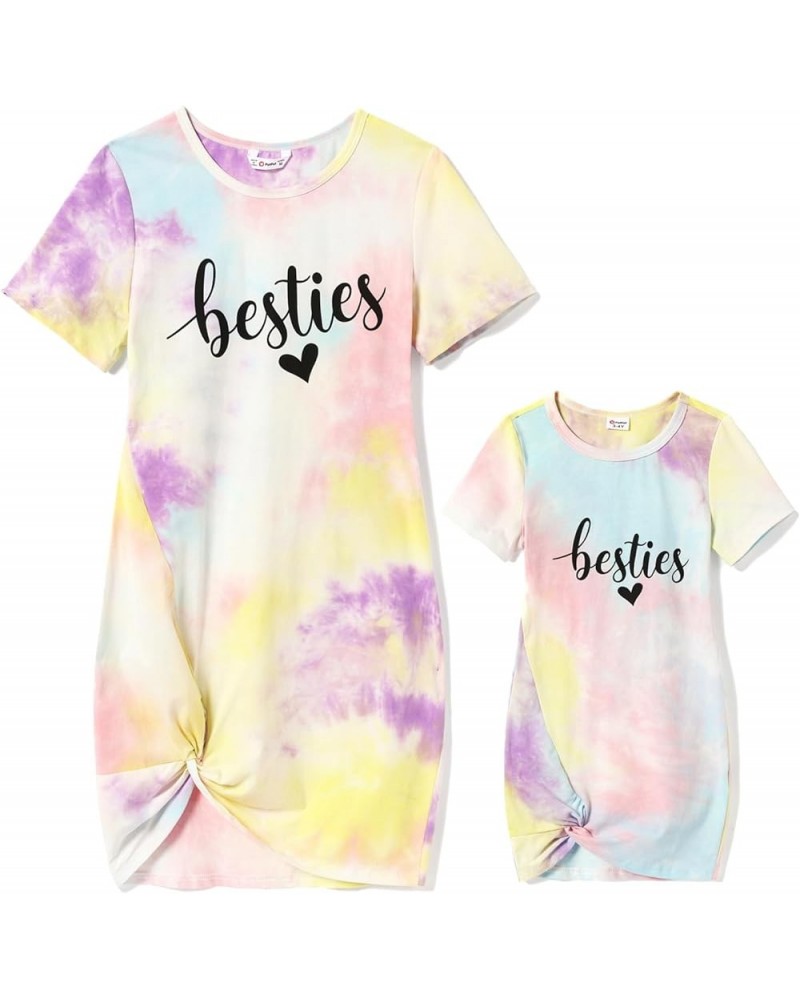 Mommy and Me Matching Dresses Cartoon Print Short Sleeve Crewneck T-Shirt Dress Girl Tie Dye $9.68 Dresses