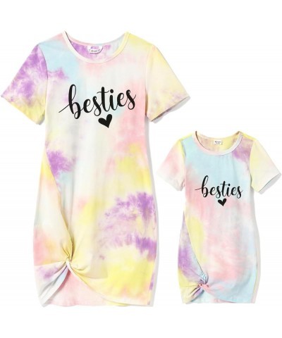 Mommy and Me Matching Dresses Cartoon Print Short Sleeve Crewneck T-Shirt Dress Girl Tie Dye $9.68 Dresses